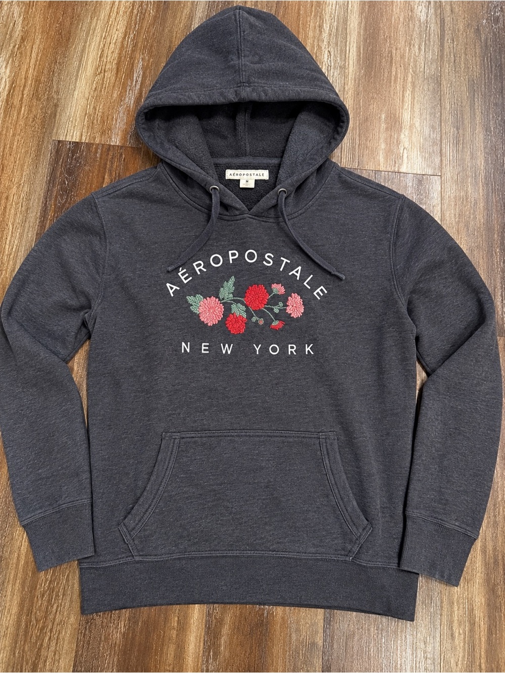 Aeropostale Dark Charcoal Hoodie with Red Floral Graphic